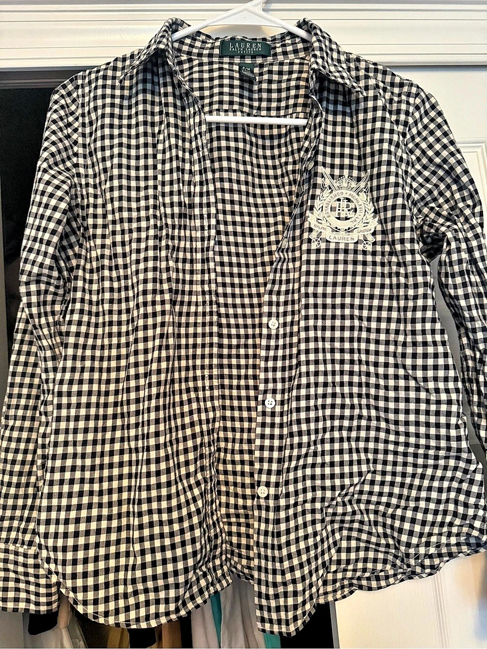 Lauren Ralph Lauren Gingham Button Down in Black & White Size Medium petite